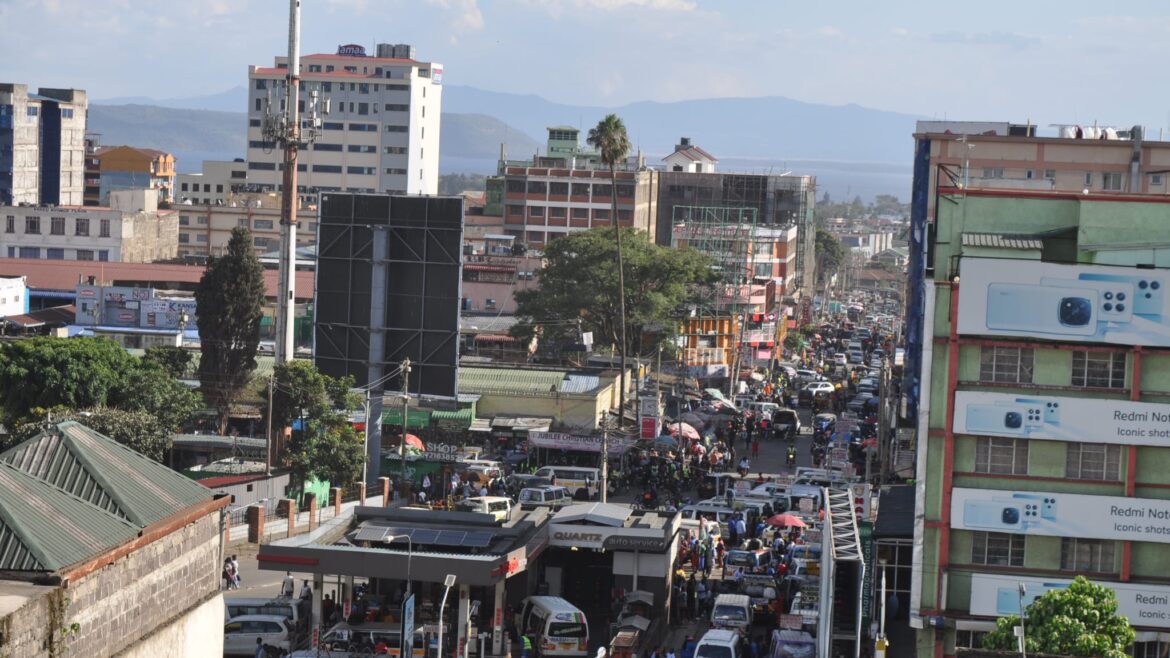 Nakuru city center in December 2025 showing heavy traffic and pedestrian congestion during the holiday season.